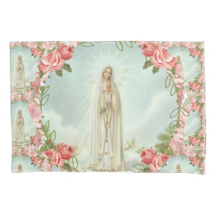 Fatima Virgin Mary Religious Pink Roses  Pillowcase