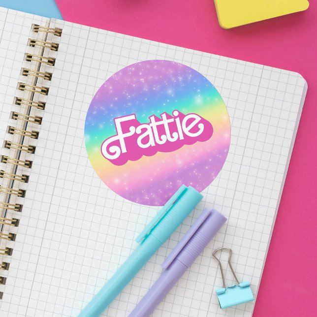 Fattie Plus Size Rainbow Retro 90's Nostalgia Pink Classic Round Sticker (Creator Uploaded)