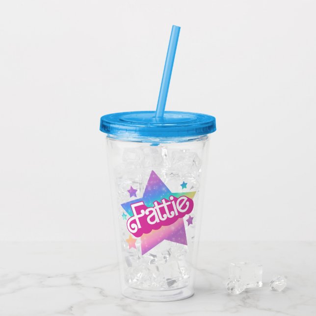 Fattie Plus Size Rainbow Retro 90's Nostalgia Star Acrylic Tumbler (Back Ice)