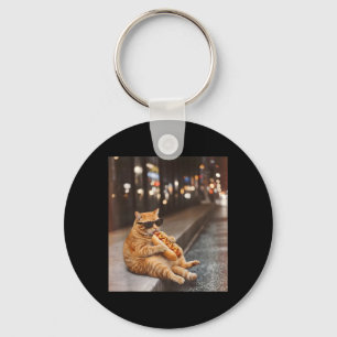 Fatty Red Cat Eating Hot Dog Funny Glizzy Meme Hot Keychain