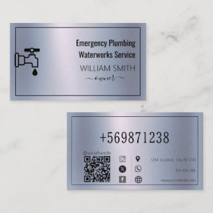 Faucet Chrome Emergency Plumbing Waterworks Business Card