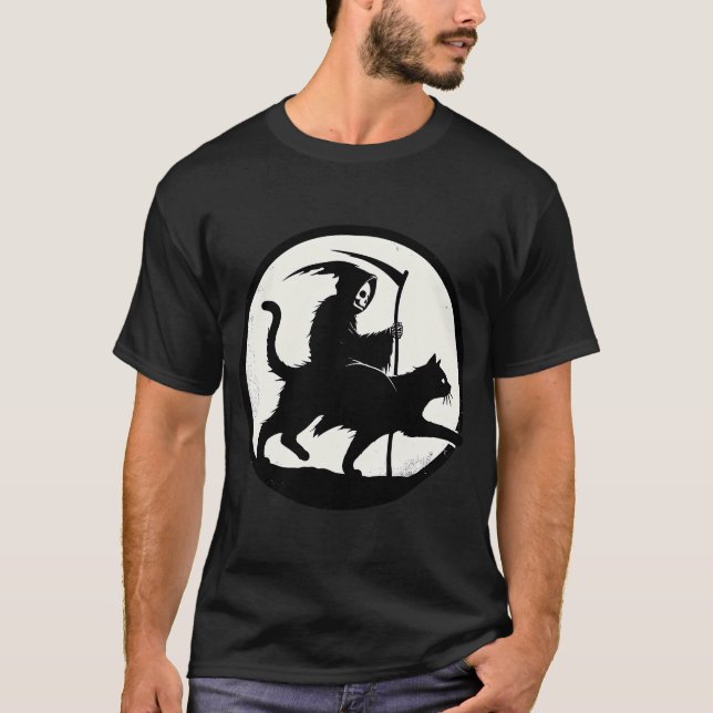 Faucheuse Grim Sur T-shirt Chat Noir (Devant)