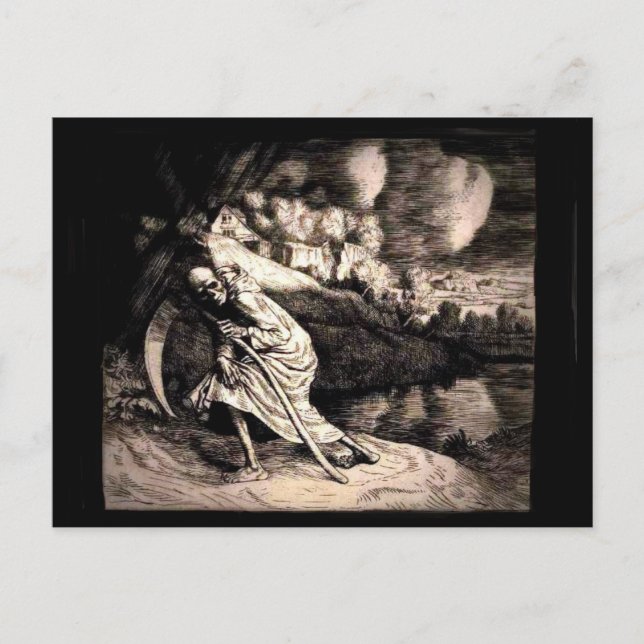 Faucheuse noire en carte postale noire (Devant)