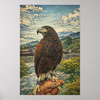 Faucon de Harris Ukiyo-e - Art mural de fauconneri