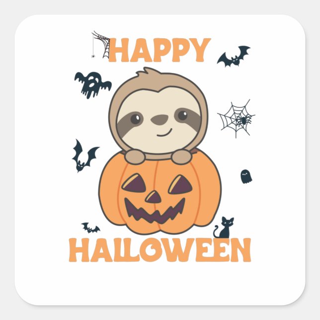 Fault In Pumpkin Sweet Sloths To Halloween Square Sticker (Front)