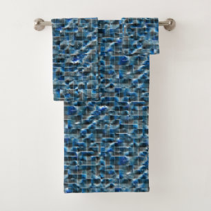 Faulty virtual blue grey rustic ceramic tiles bath towel set