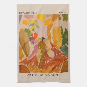 Faun and Nymph 1941 by Edvard Weie Kitchen Towel