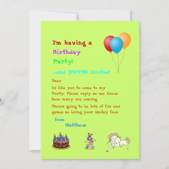 Faun and Unicorn Birthday or Other party invite (Front)