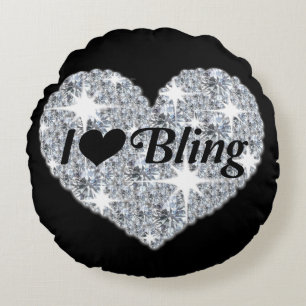 Faun diamonds silver heart I lover Bling Quote Round Pillow