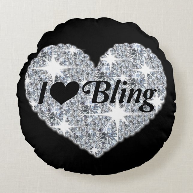 Faun diamonds silver heart I lover Bling Quote Round Pillow (Front)