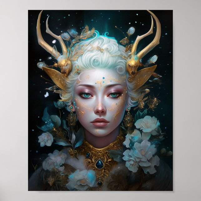 Faun Elf Woman Fantasy Art Poster (Front)