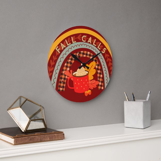 Faun Fall Calls Rainbow Hot Cocoa Clock (Office)