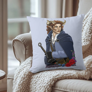 Faun Horned Fae Fantasy  Throw Pillow