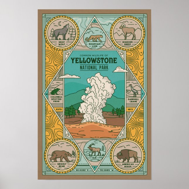 Faune de Yellowstone Poster vintage (Devant)