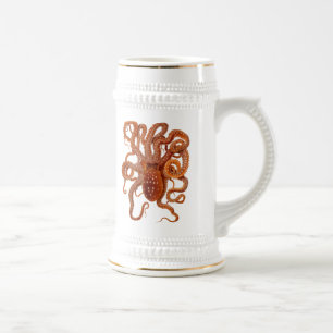 faune vintage de mer - poulpe - tasse de bière