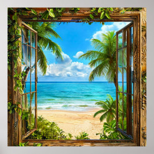 Fausse fenêtre décoration vue tropicale plage océa