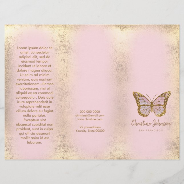 fausse feuille d'or conception papillon rose broch (Devant)