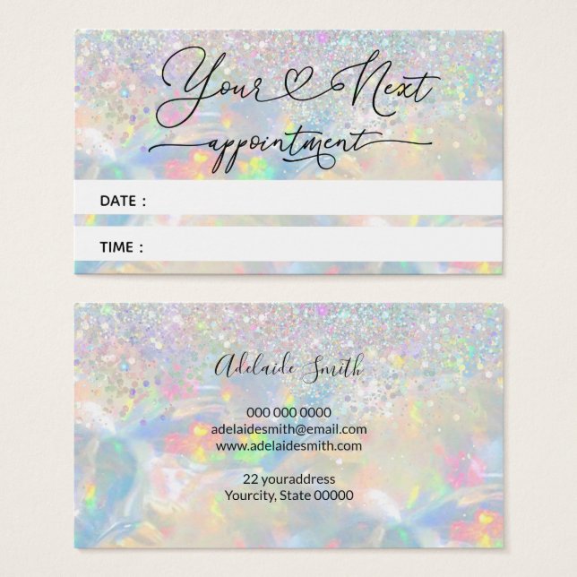 fausse parties scintillant opale carte de rendez-v (Devant & derrière)