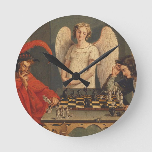 Faust And Mephistopheles Playing Chess Round Clock (Front)