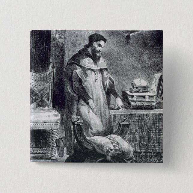 Faust in his Study, from Goethe's Faust, 1828, (il 2 Inch Square Button (Front)