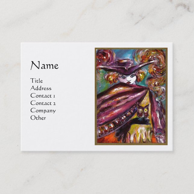 FAUST/ Mysterious Mask With Owl,Purple White Business Card (Front)