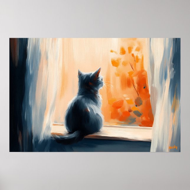 Fauvist Cat by the Window – Customizable Tranquil  Poster (Front)