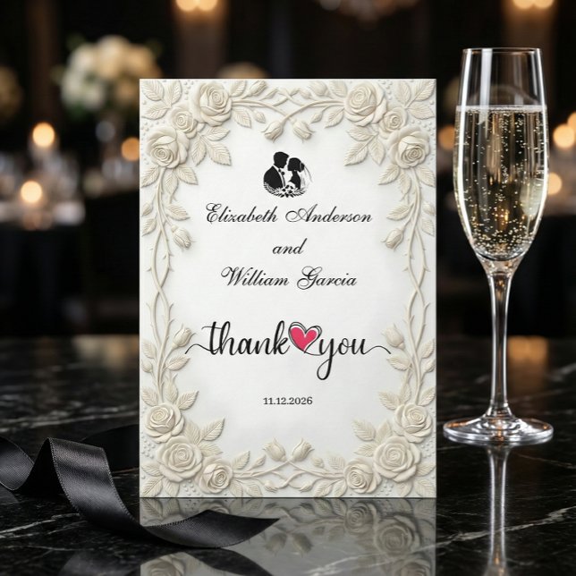 Faux 3D Embossed Cream Roses Plaster Thank You Card (Creator Uploaded)