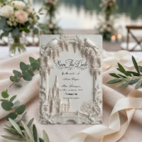 Faux 3D Embossed Relief Cream Baroque Cathedral