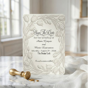 Faux 3D Embossed Tulip Floral Relief Save The Date