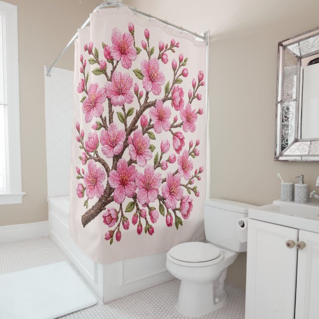 Faux 3D Embroidered Sakura Branch Illustration (In Situ)