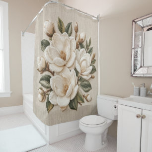 Faux 3D Embroidered White Magnolia Illustration