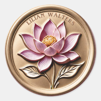 Faux 3D Luxury Pink Lotus Gold Wax Seal Stickers