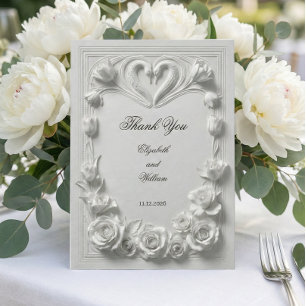 Faux 3D Plaster Swans Heart Relief Thank You Card