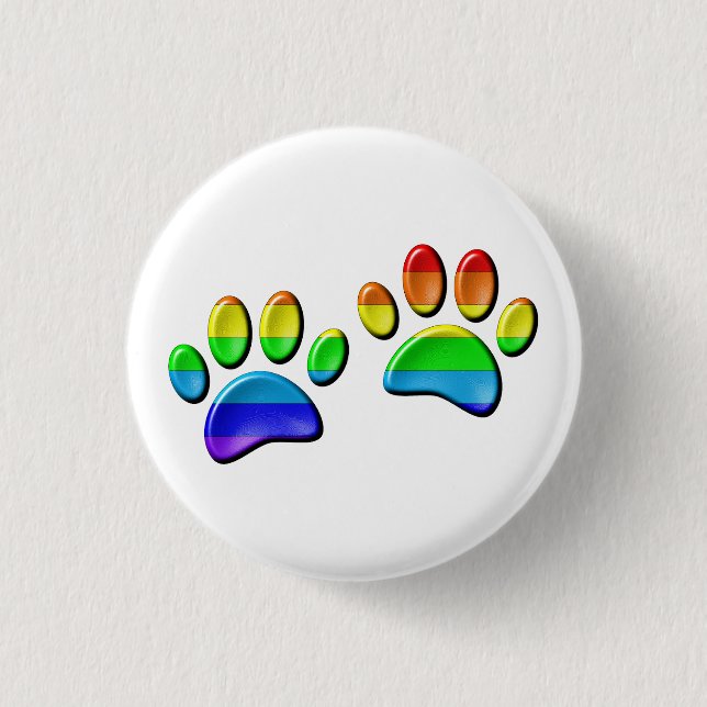 Faux 3D Rainbow Dog Paw Prints 1 Inch Round Button (Front)