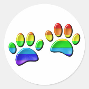 Faux 3D Rainbow Dog Paw Prints Classic Round Sticker