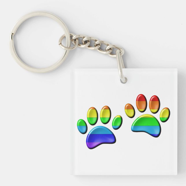 Faux 3D Rainbow Dog Paw Prints Keychain (Front)