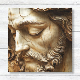 Faux 3D Weathered Stone Jesus Canvas Print