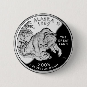 Faux Alaska State Quarter The Great Land Grizzly 2 Inch Round Button