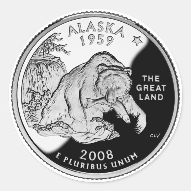 Faux Alaska State Quarter The Great Land Grizzly Classic Round Sticker (Front)