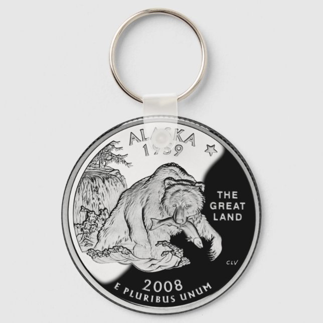 Faux Alaska State Quarter The Great Land Grizzly Keychain (Front)