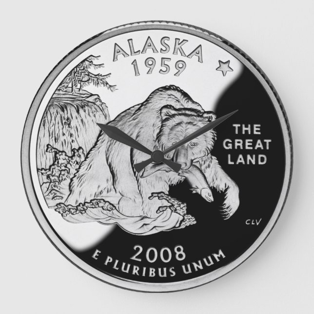 Faux Alaska State Quarter The Great Land Grizzly Large Clock (Front)