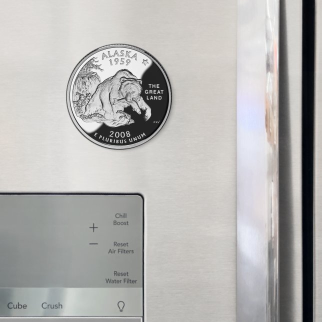 Faux Alaska State Quarter The Great Land Grizzly Magnet (In Situ (Fridge))