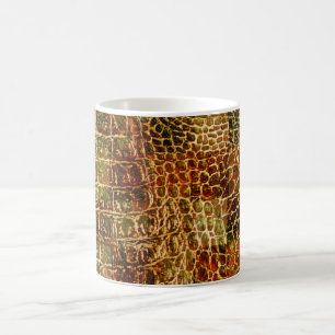 Faux Alligator Animal Skin Leather Red Brown Coffee Mug