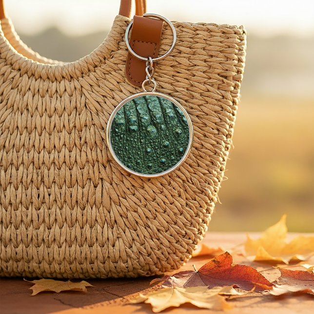 Faux Alligator Leather Print Keychain (Green Alligator Skin Texture Keychain)