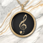 Faux Amber Diamond Treble Clef on Black Music Gold Plated Necklace<br><div class="desc">Stunningly beautiful is this necklace that features a faux gold amber diamond formed treble clef. The image is placed on a black background for dramatic effect,  but you may easily change the background colour by customizing it. Perfect for the music student,  teacher,  or performer! *Design credit to ThingsByLary.</div>
