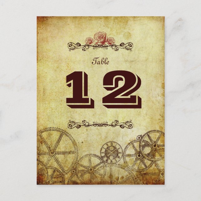 Faux Antique Gold Victorian Steampunk Wedding Postcard (Front)