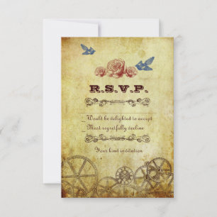 Faux Antique Gold Victorian Steampunk Wedding RSVP Card
