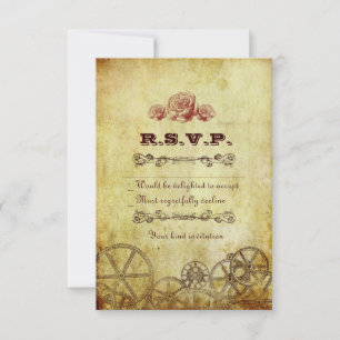Faux Antique Gold Victorian Steampunk Wedding RSVP Card