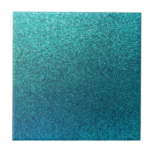 Faux Aqua Teal Turquoise Blue Glitter Background Tile