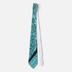 Faux Aqua Zebra Stripe & Jewelled Mojo Neck Tie